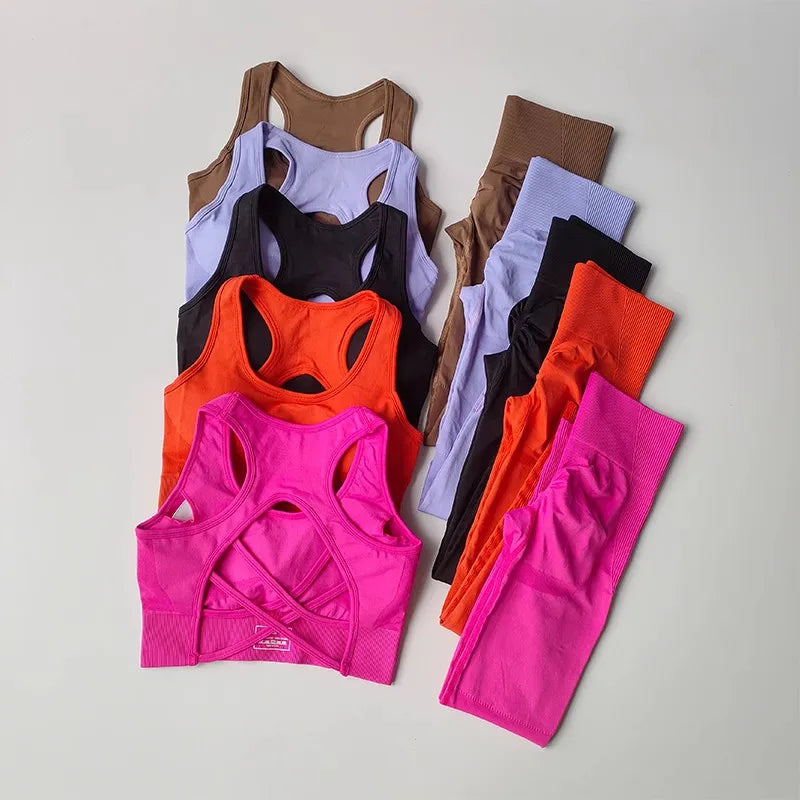 Yoga Anzug, Workout Leggins mit Kreuzriemen Oberteil
