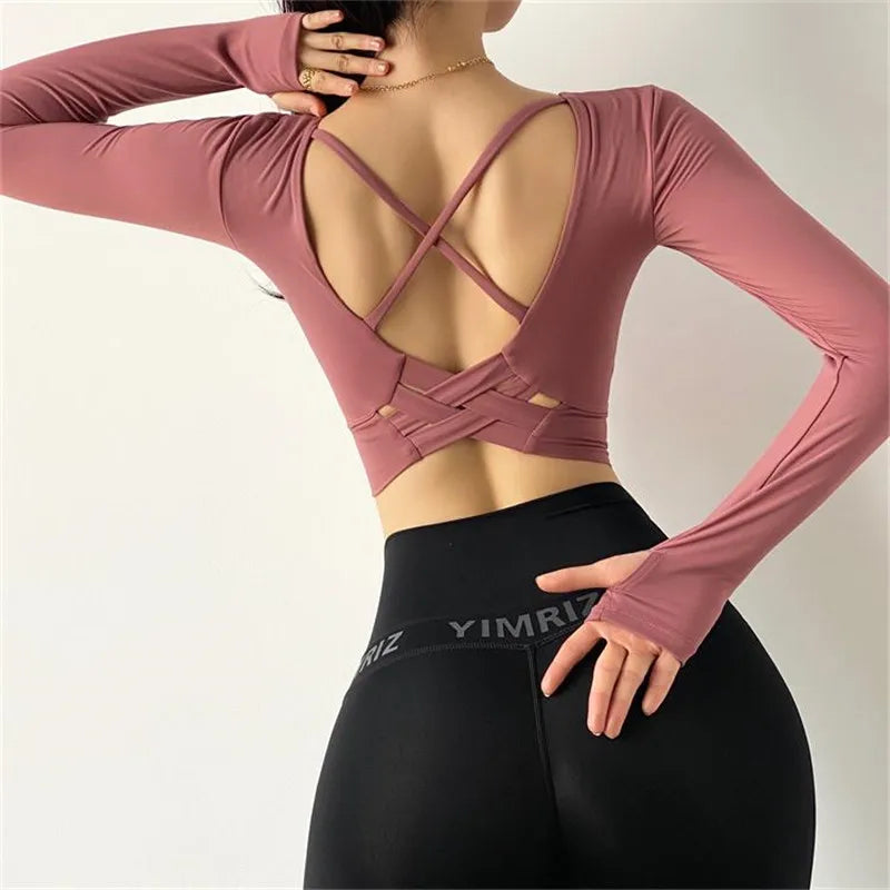 Sport T-Shirt mit sexy Rückenausschnitt, elastische Fitnessbekleidung