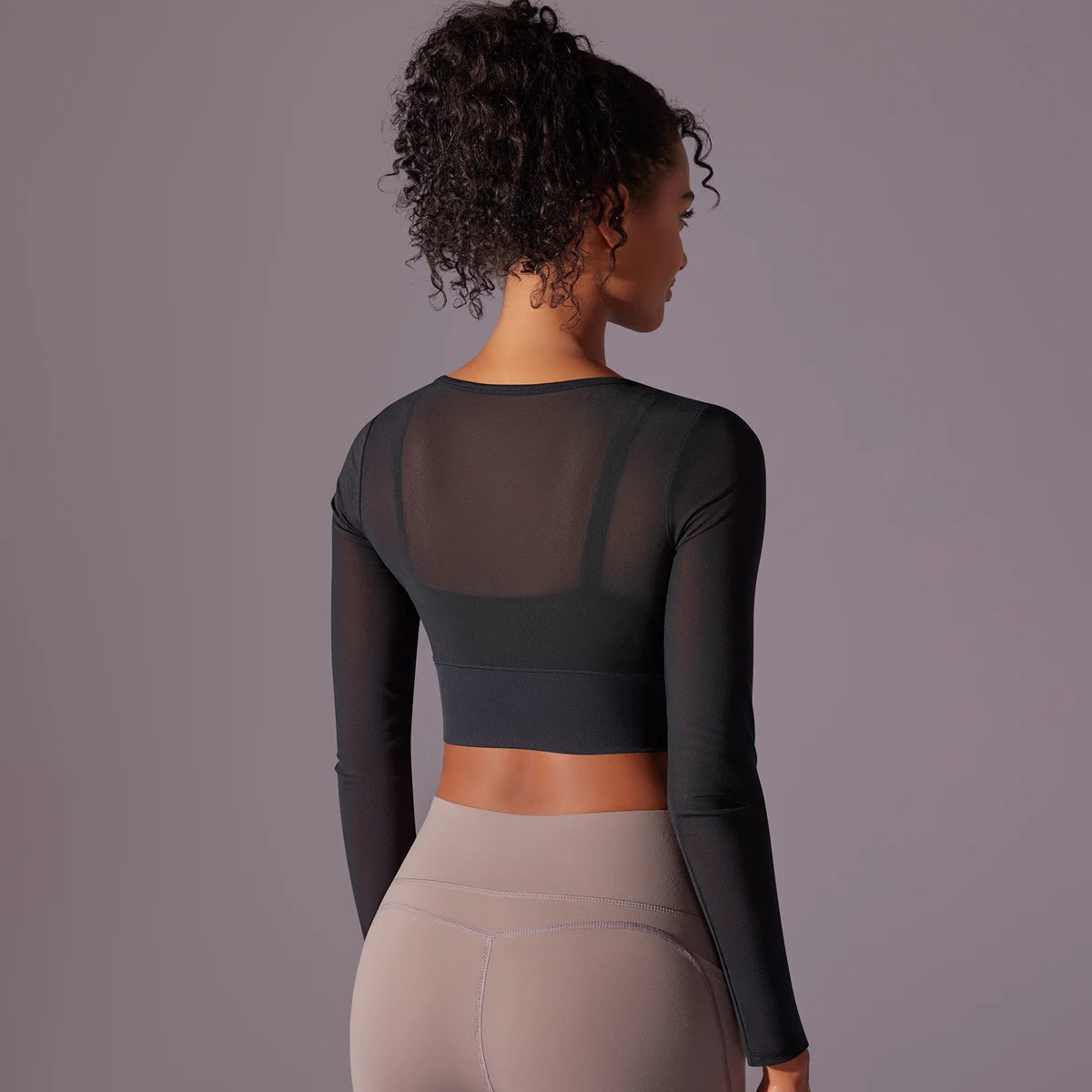 Mesh Yoga Shirt, langarm mit sexy Ausschnitt