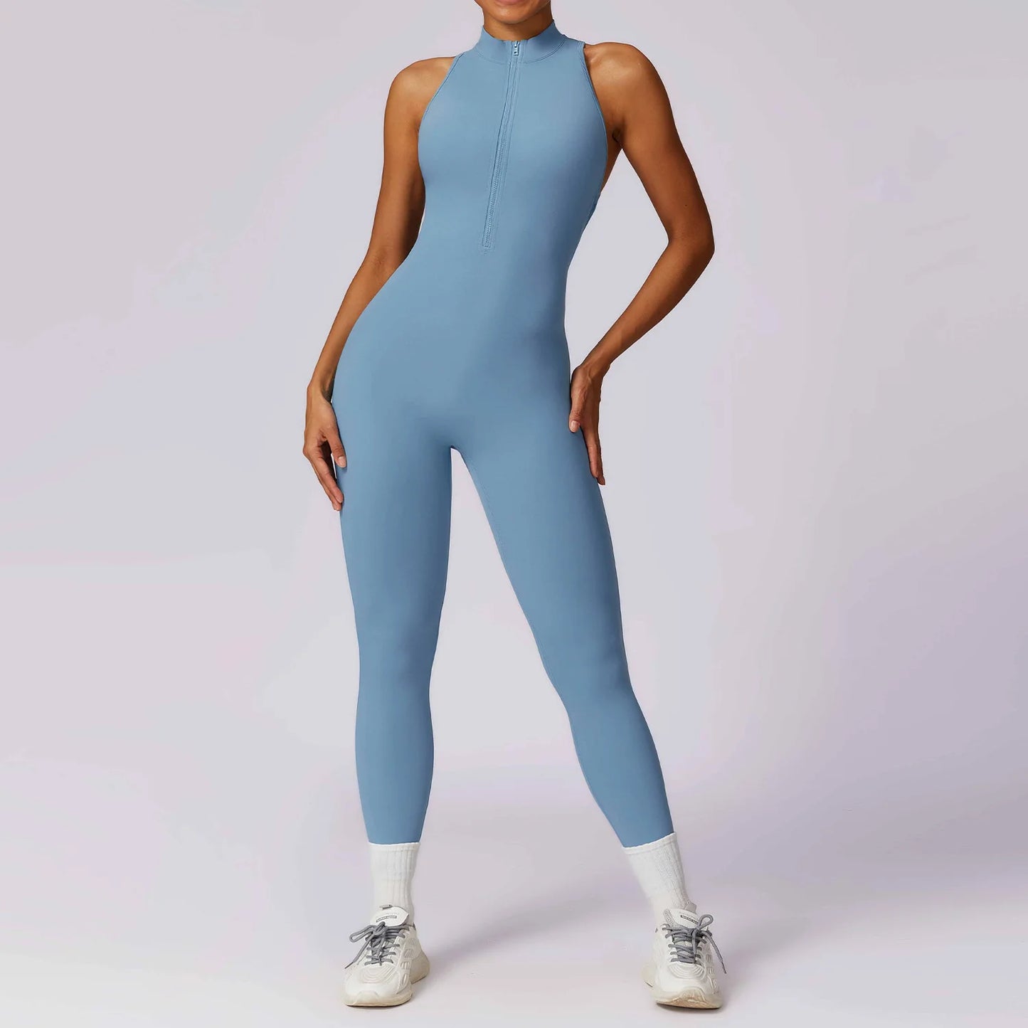 Yoga Bodysuit mit V-förmige Taille und Reißverschluss