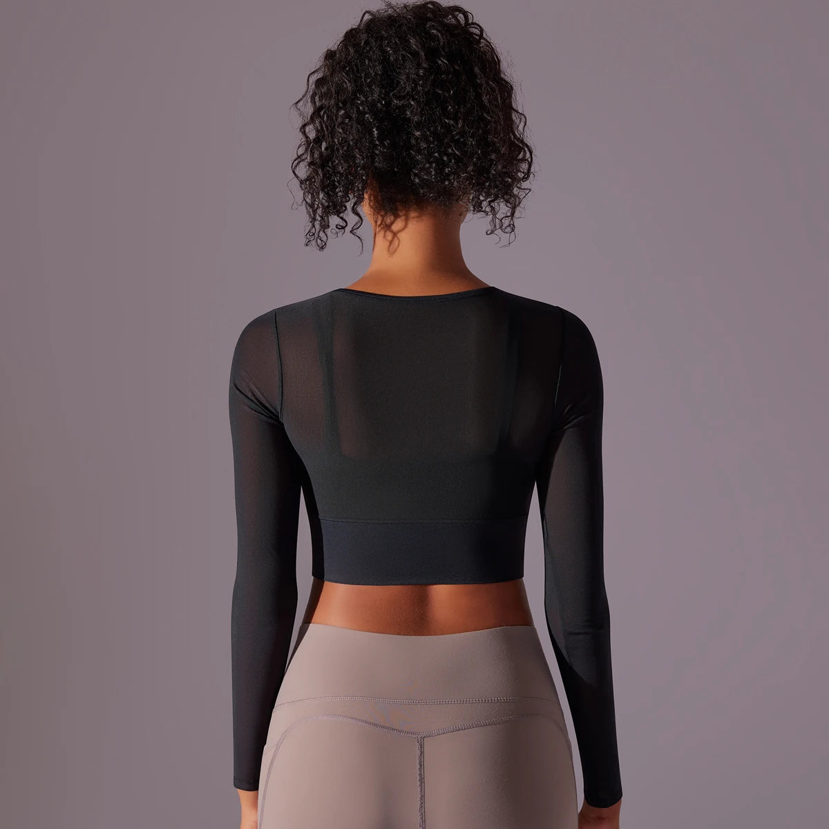 Mesh Yoga Shirt, langarm mit sexy Ausschnitt