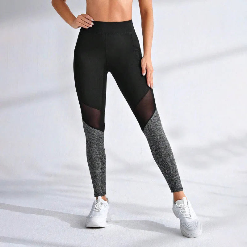 Mesh-Leggins mit Taschen, Push-Up Po Fitness Leggins