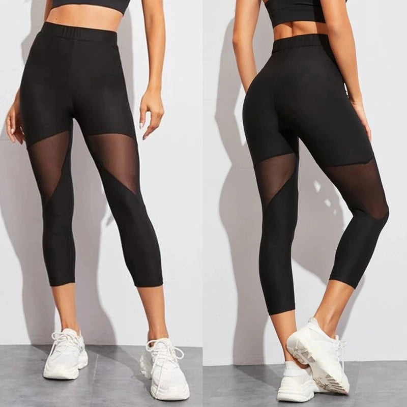 Mesh-Design Sport Leggins, Hohe Taille