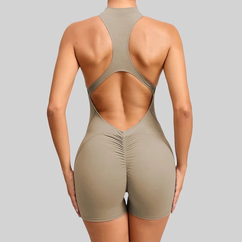 Kurzer Sport Overall, Bodysuit mit Reißverschluss