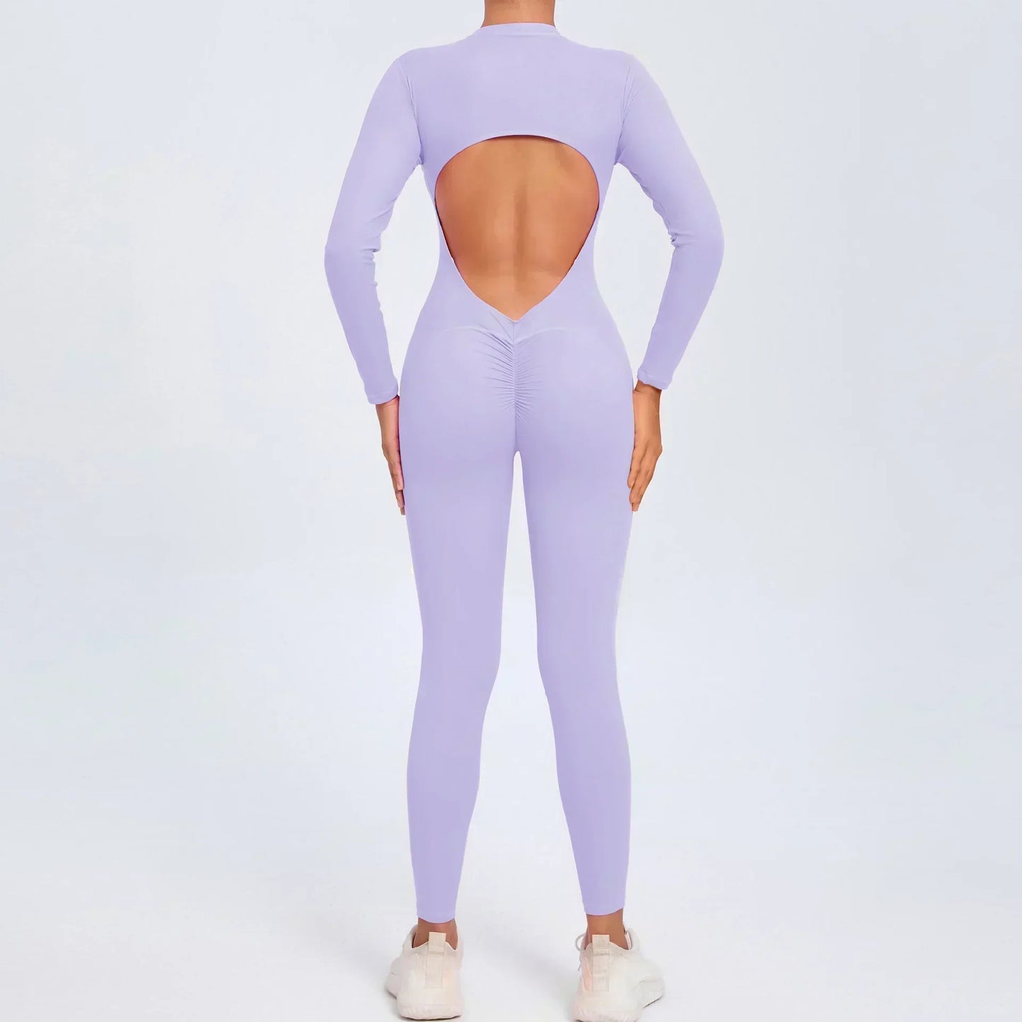 Nahtlose Yoga-Reißverschluss Bodysuit, Fitness Schönheit mit Hüft-Lifting, Turnanzug, langarm