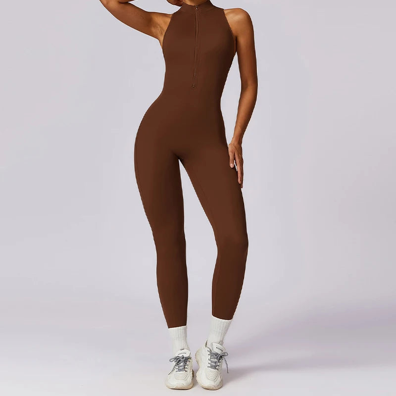 Yoga Bodysuit mit V-förmige Taille und Reißverschluss