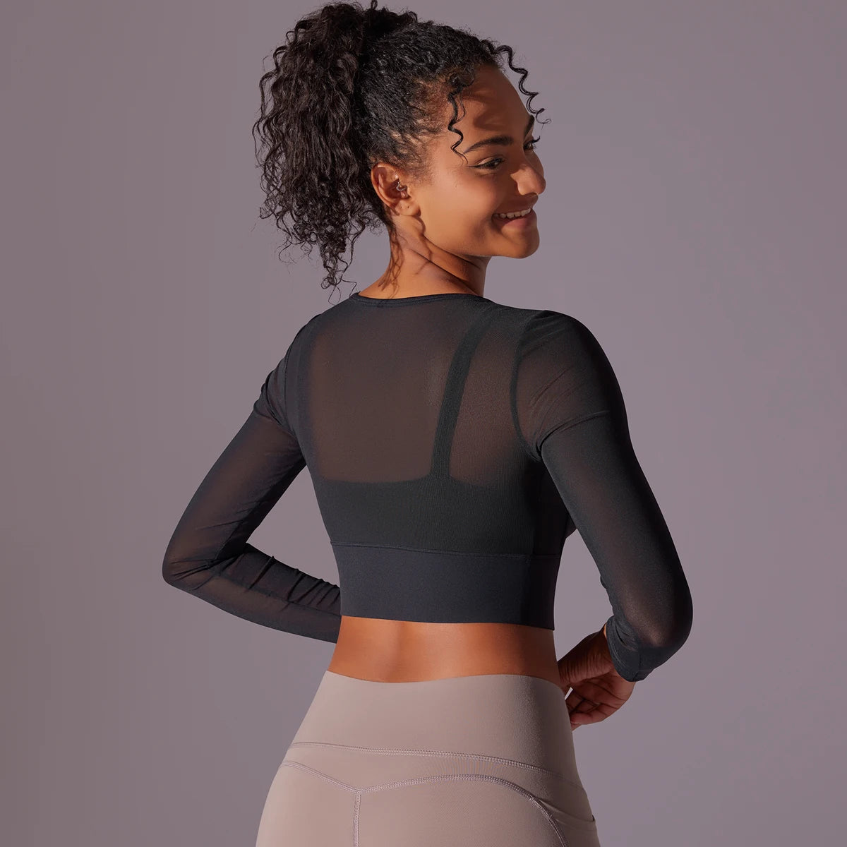 Mesh Yoga Shirt, langarm mit sexy Ausschnitt