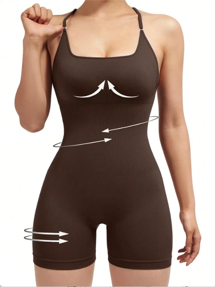 Sexy Fitness Jumpsuit Women Cross Adjustable Sports Playsuit Running One Piece Yoga Suit Scrunch Shorts Backless Set Romper