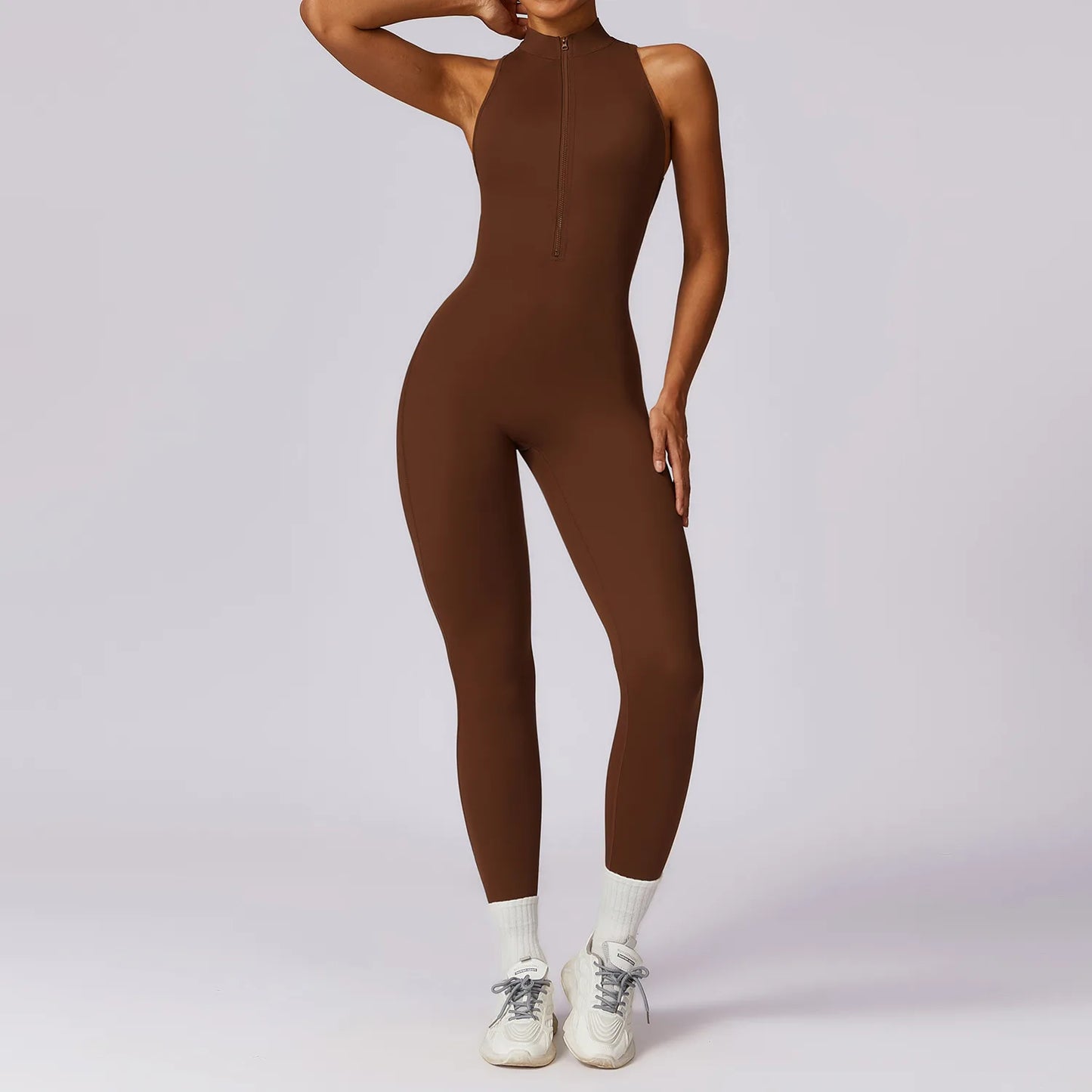 Yoga Bodysuit mit V-förmige Taille und Reißverschluss