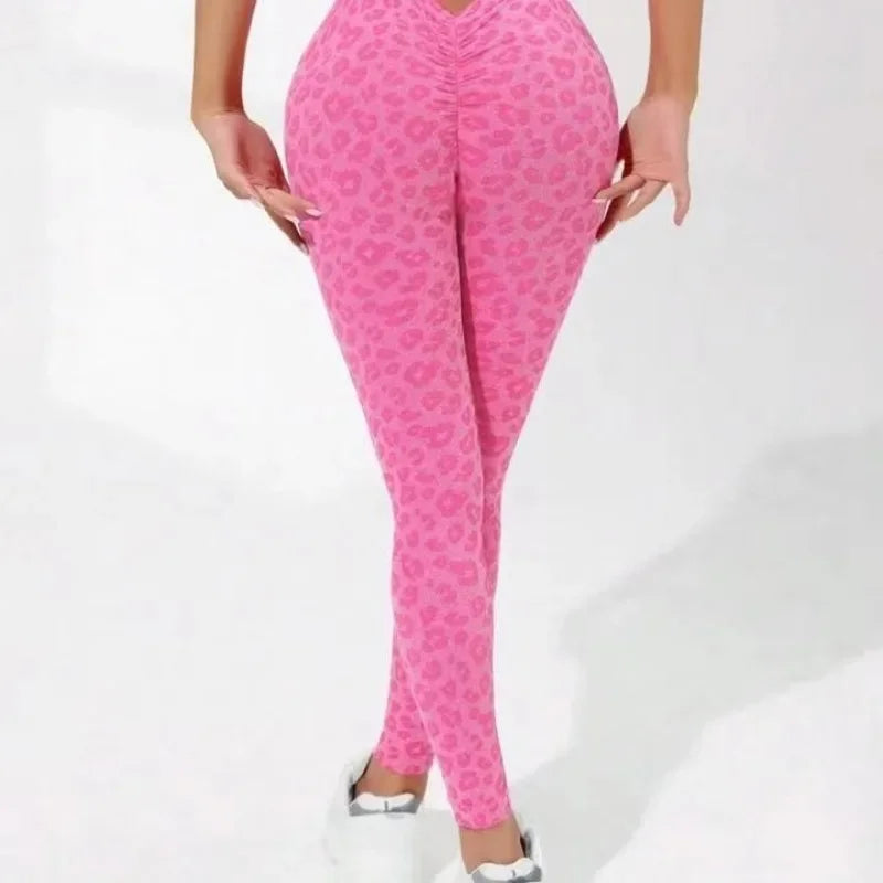 V-Taille Sportleggins, Sexy Leoparden Muster