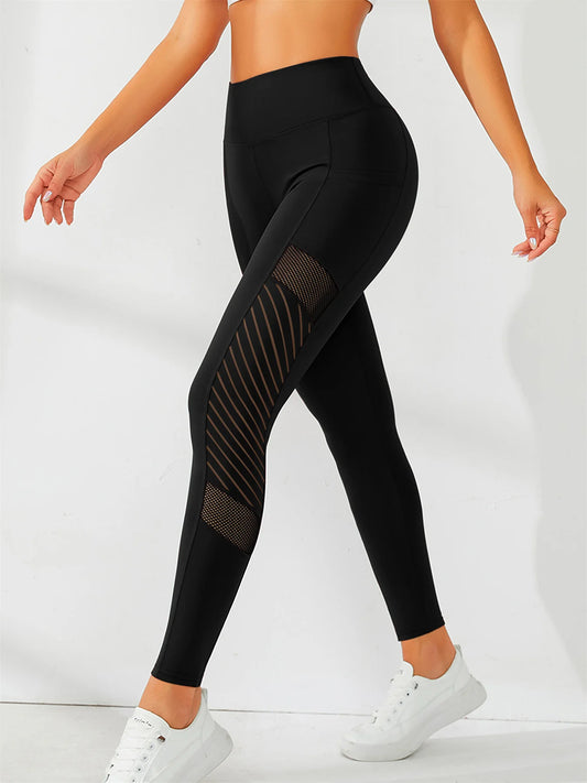 Seitliche Mesh-Sport Leggins mit Taschen