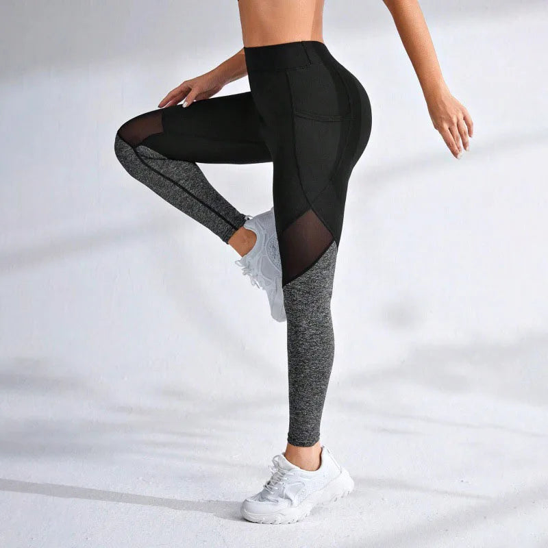 Mesh-Leggins mit Taschen, Push-Up Po Fitness Leggins