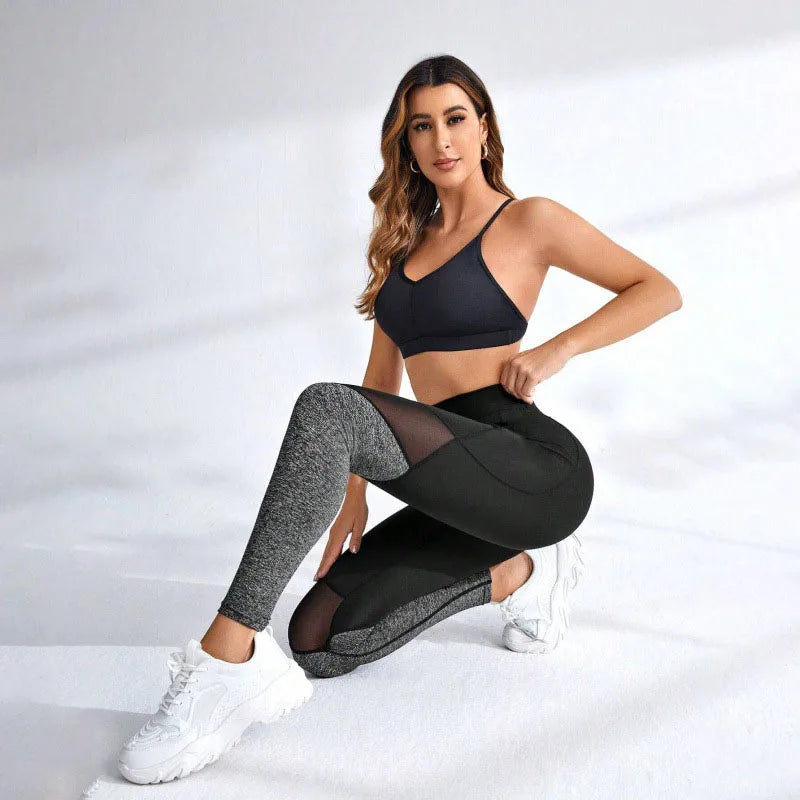 Mesh-Leggins mit Taschen, Push-Up Po Fitness Leggins