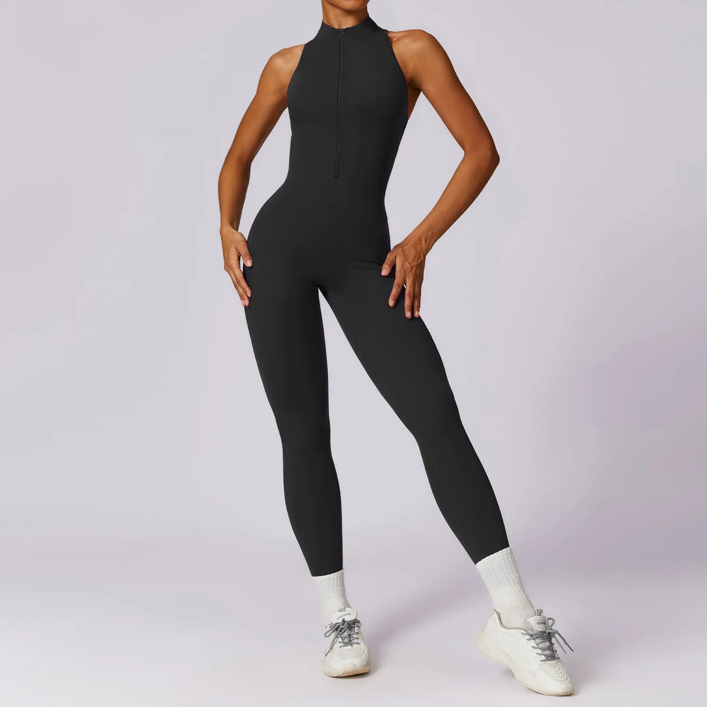 Yoga Bodysuit mit V-förmige Taille und Reißverschluss