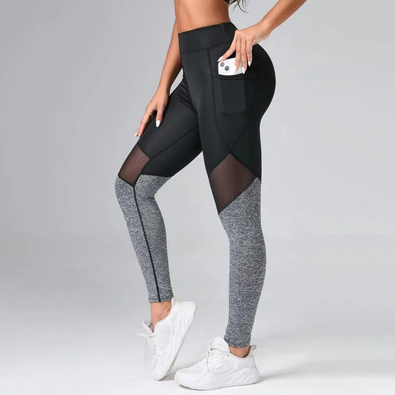 Mesh-Leggins mit Taschen, Push-Up Po Fitness Leggins