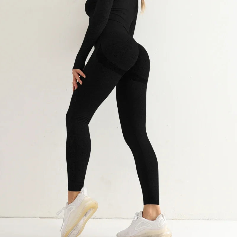 Nahtlose Fitness Leggins, Hohe Taille