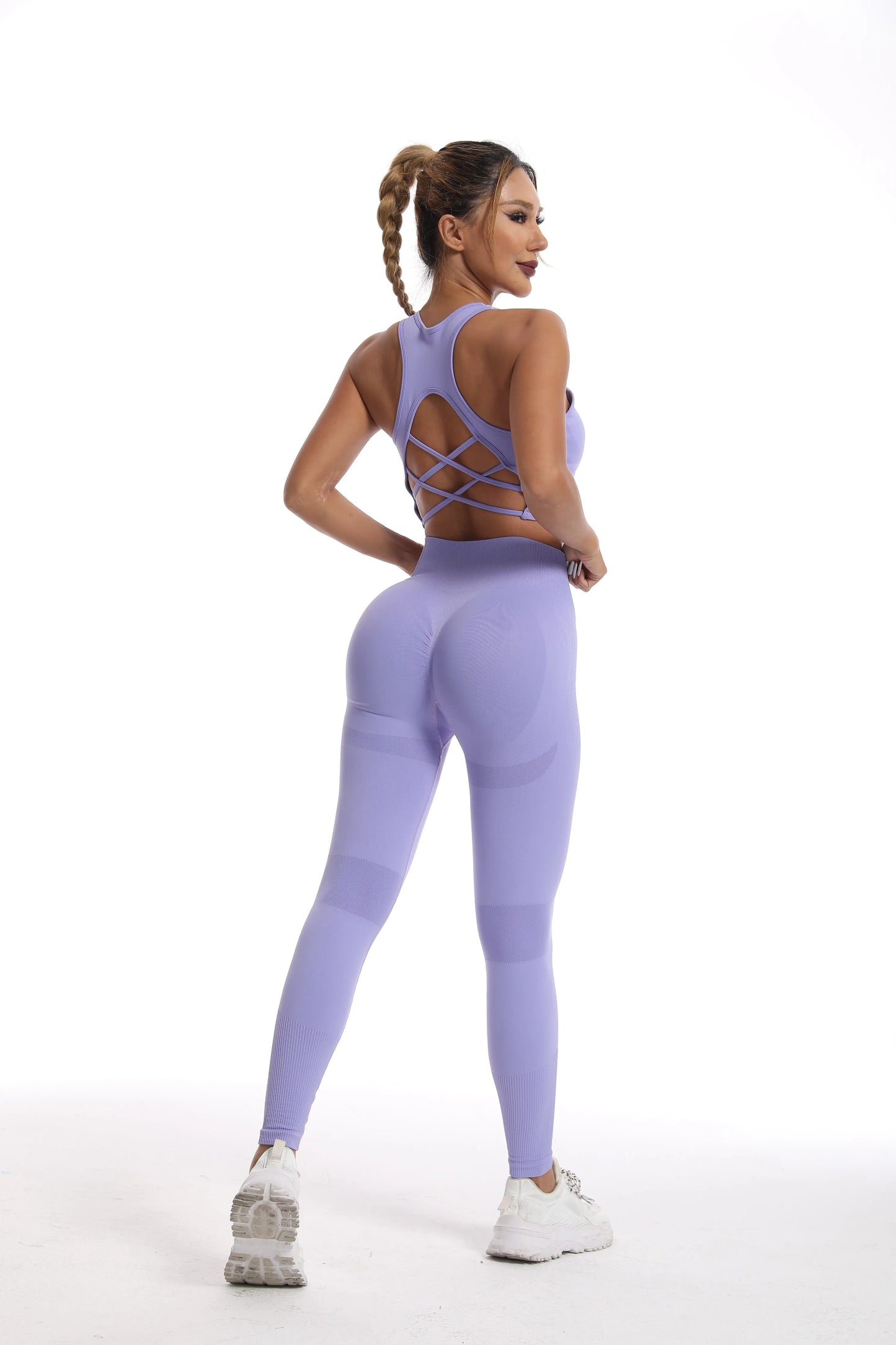 Yoga Anzug, Workout Leggins mit Kreuzriemen Oberteil