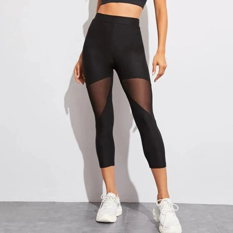 Mesh-Design Sport Leggins, Hohe Taille