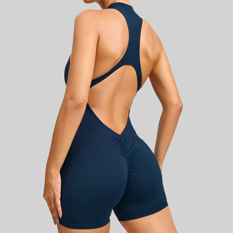 Kurzer Sport Overall, Bodysuit mit Reißverschluss