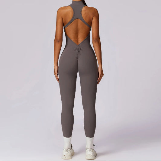 Yoga Bodysuit mit V-förmige Taille und Reißverschluss