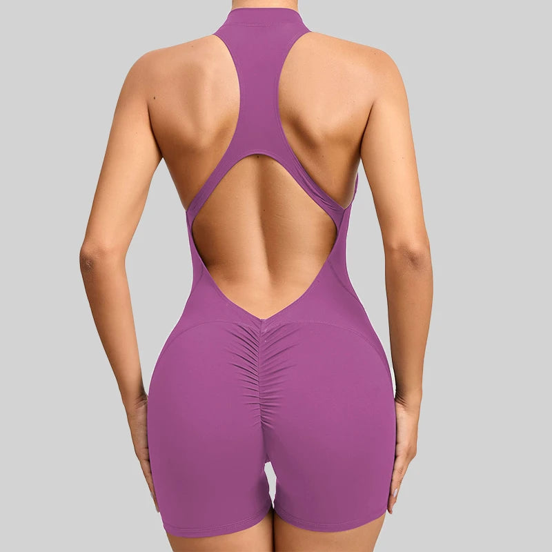 Kurzer Sport Overall, Bodysuit mit Reißverschluss