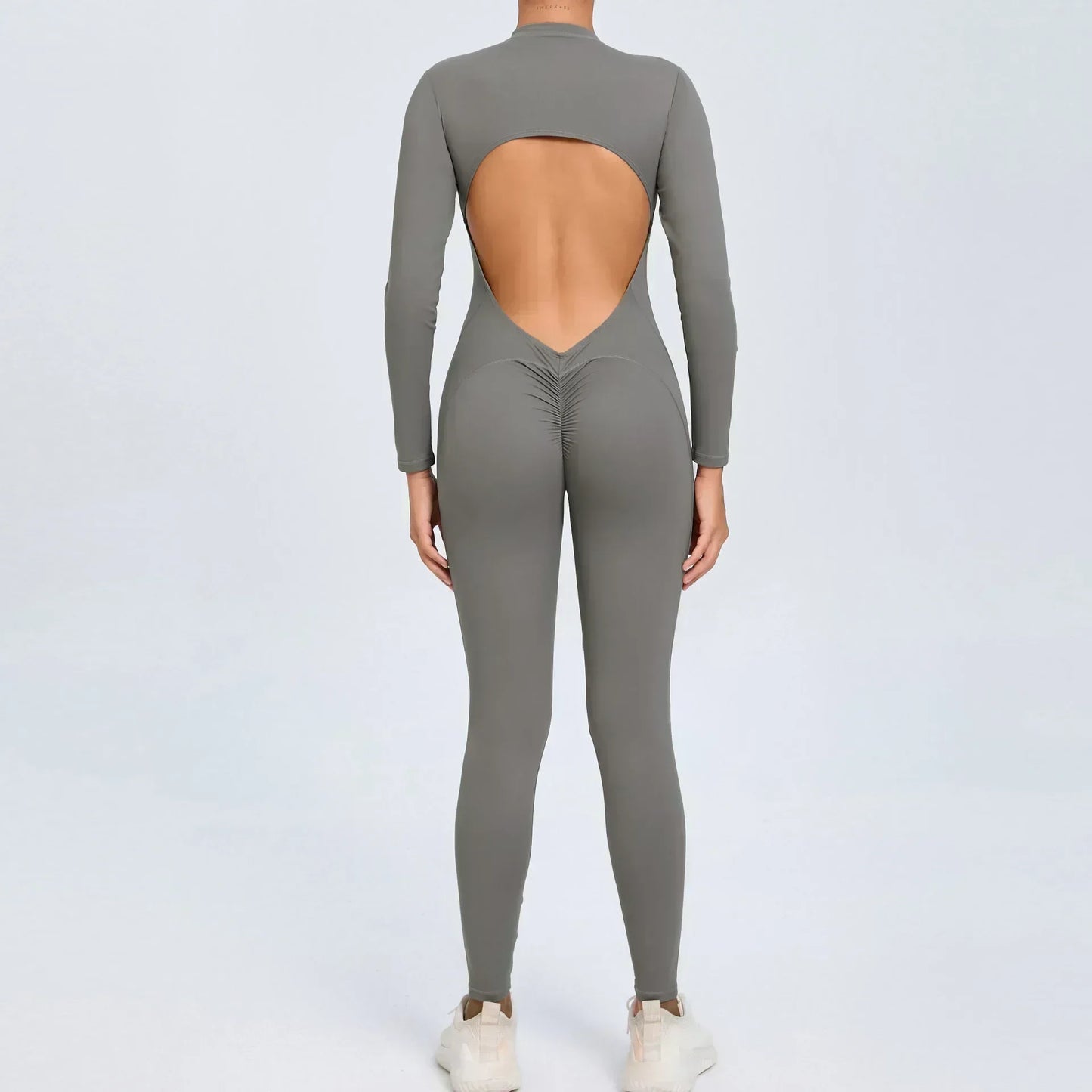 Nahtlose Yoga-Reißverschluss Bodysuit, Fitness Schönheit mit Hüft-Lifting, Turnanzug, langarm