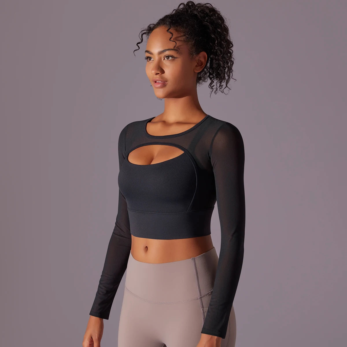 Mesh Yoga Shirt, langarm mit sexy Ausschnitt